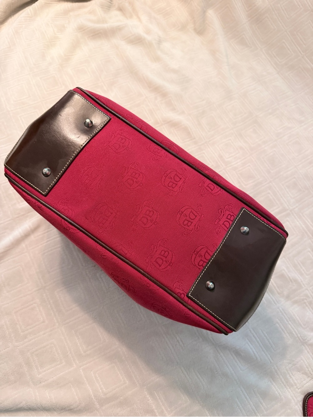 Dooney & Bourke Red Tote with Brown Leather Trim and Pouch - Picture 6 of 11